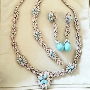 Suzanne Somers Simulated Turquoise Sterling Silver Necklace, bracelet, earrings